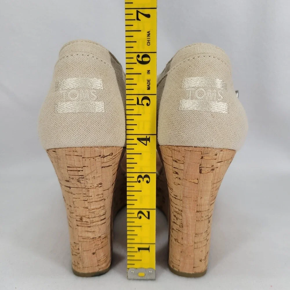 Toms Women Sz 9.5 Natural Woven Cork Platform Wedge Sandal Open Toe Strappy Shoe